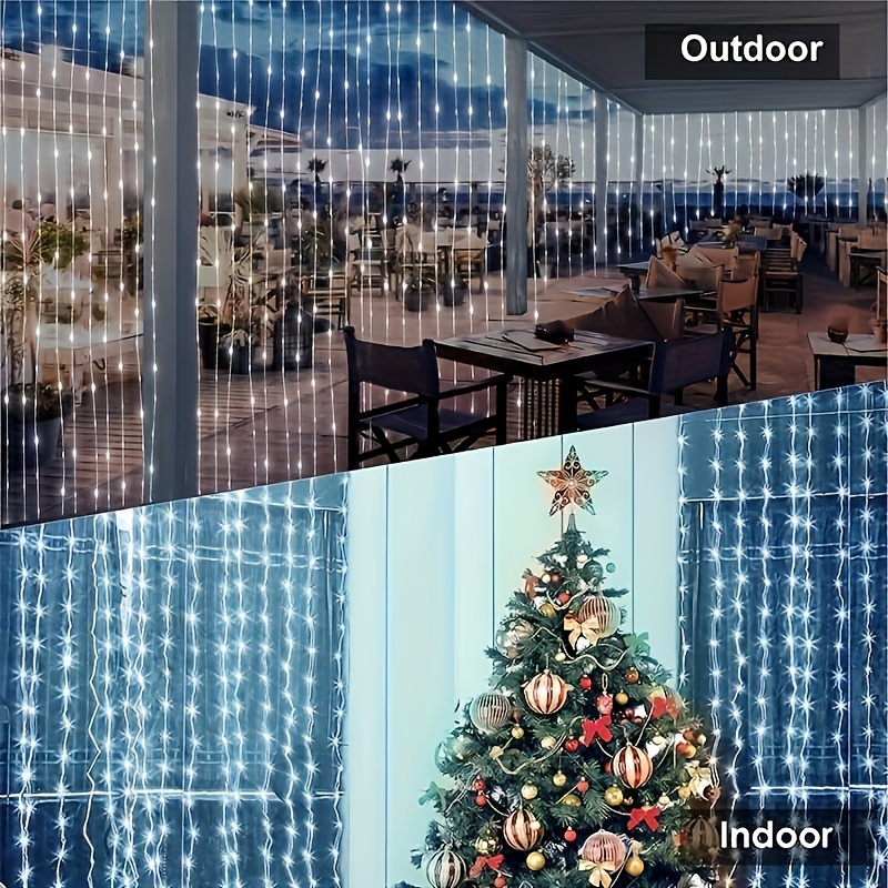 300/200 LED Solar Curtain Lights - 8 Lighting Modes, Fairy Tale Copper Wire Decor for Christmas, Weddings, Home & Garden, Outdoor 298.7cm x 298.7cm