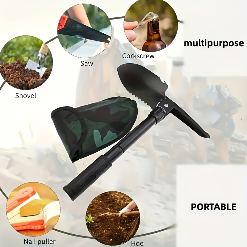 multi function folding trowel mini outdoor camping tool metal portable compact survival shovel with spade for gardening hiking backpacking details 6