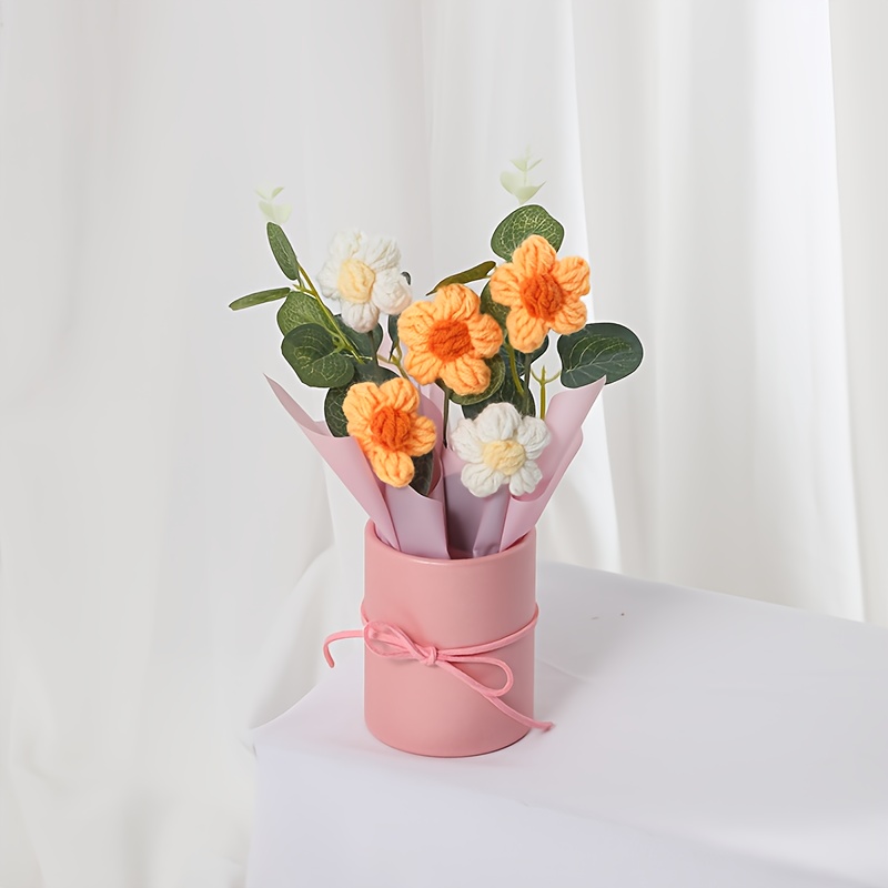 TEMU 1pc Knitted Handmade Artificial Flower, Home Decor Holiday Gift Birthday Present Seasonal Ornament Office Desktop Florist, Seasonal Decoration,