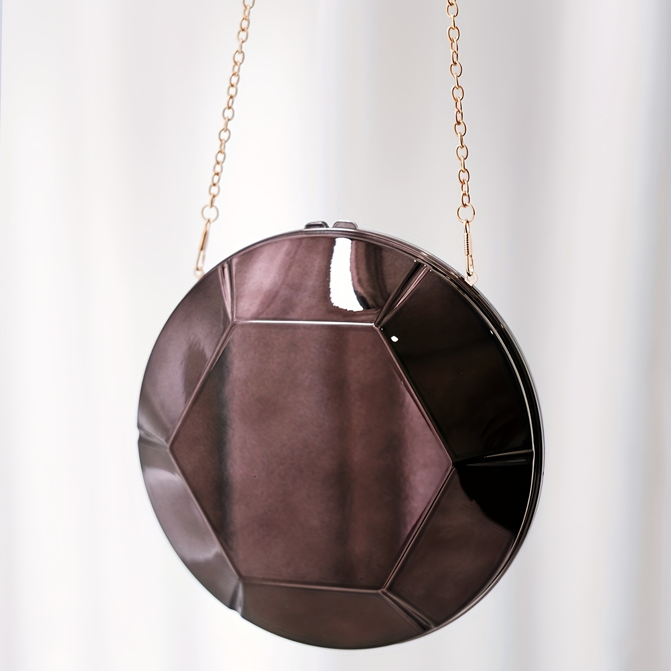 Women's UFO Evening Bag with Detachable Chain Strap - Hexagonal Disco Party Purse, Magnetic Closure, Minimalist Glamorous Clutch for Weddings, Galas, Concerts - Golden/, Elegant Evening Handbag Gift for Women, Galaxy Event Accessory, Smooth Glossy Finish, Concert Purse, Modern Design, Synthetic Leather Lining, Stylish Accessory, Women's Fashion