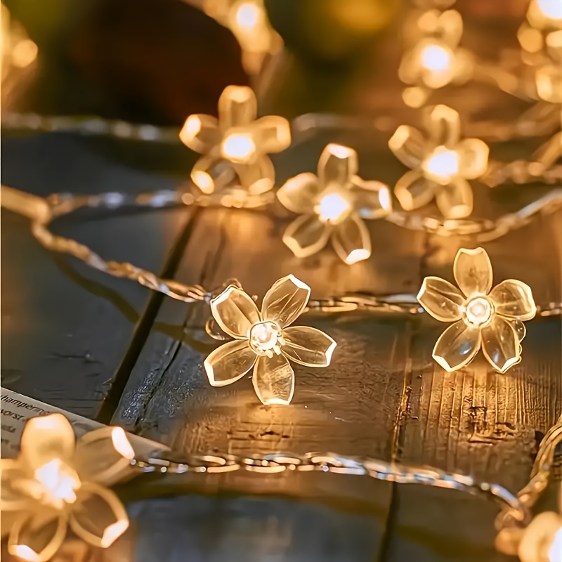 cherry   fairy lights 1 string battery operated yellow flower     plastic for home garden wedding holiday christmas party outdoor camping decor switch control no remote   Product details 8