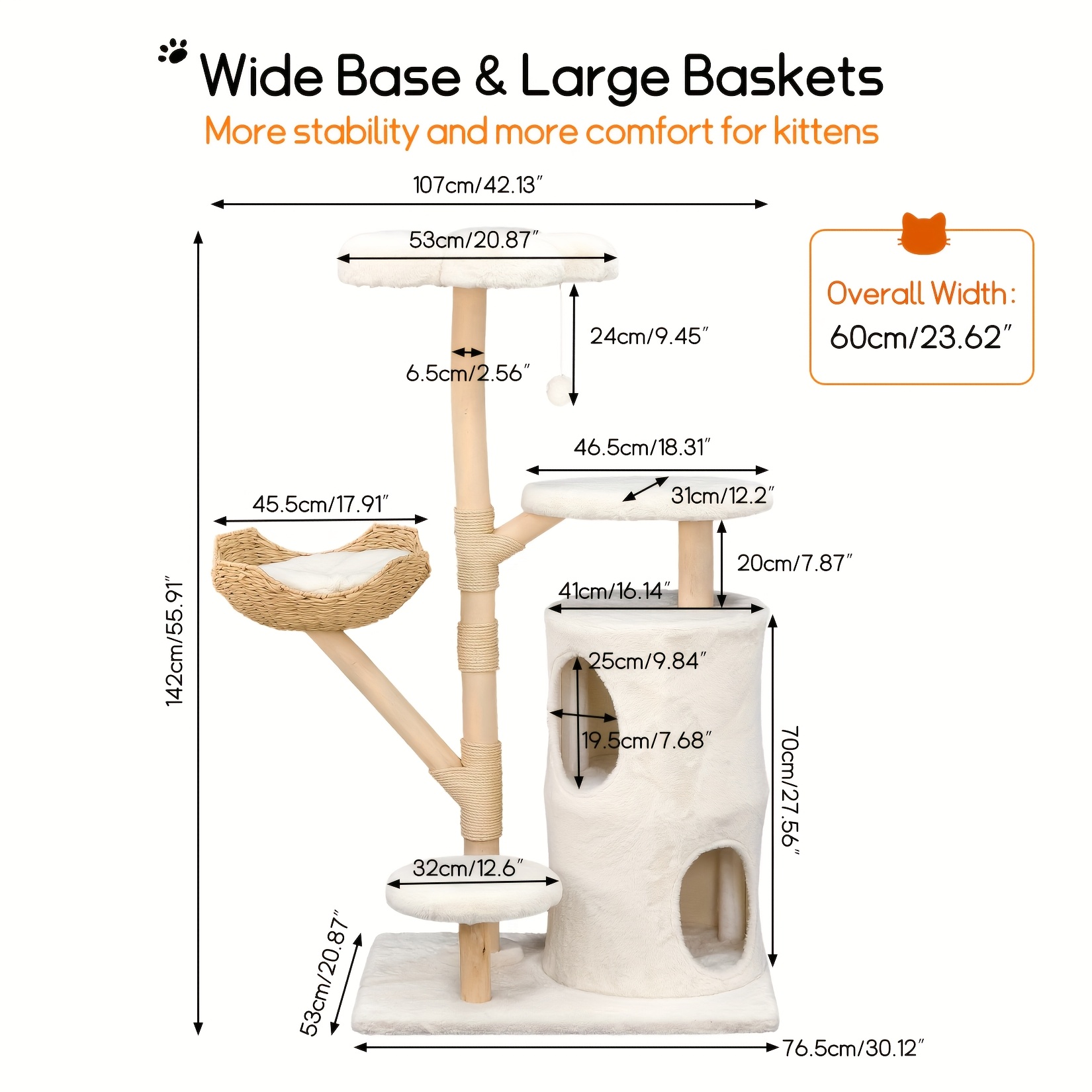 TEMU Bingopaw Xxl Cat Tree Tower For Large Cats 142cm, Multi-level Cat Furniture Kratzbaum With Condos, Basket & Scratching Posts, Indoor Cat