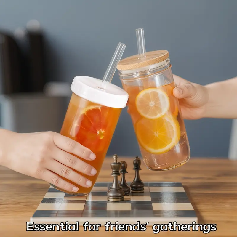 4pcs 8pcs glass mug transparent drinking mug with lid and straw with straw brush for milkshake juice milk tea household glasses thermal insulation and cooling drink container Product details 4
