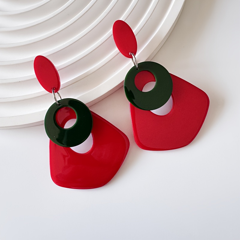 Image of Set Of Multi-colored Acrylic Earrings Featuring Geometric Hollow Pendants Is Unique, , Stylish, And Stunning, Making It The Perfect Accessory For Women To Or To Give As Gifts While Traveling