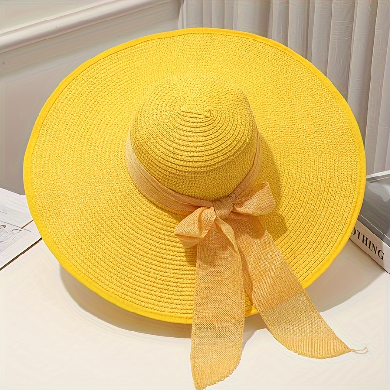 TEMU Chapeau de soleil à large bord, polyvalent et tendance, avec décoration de ruban nœud