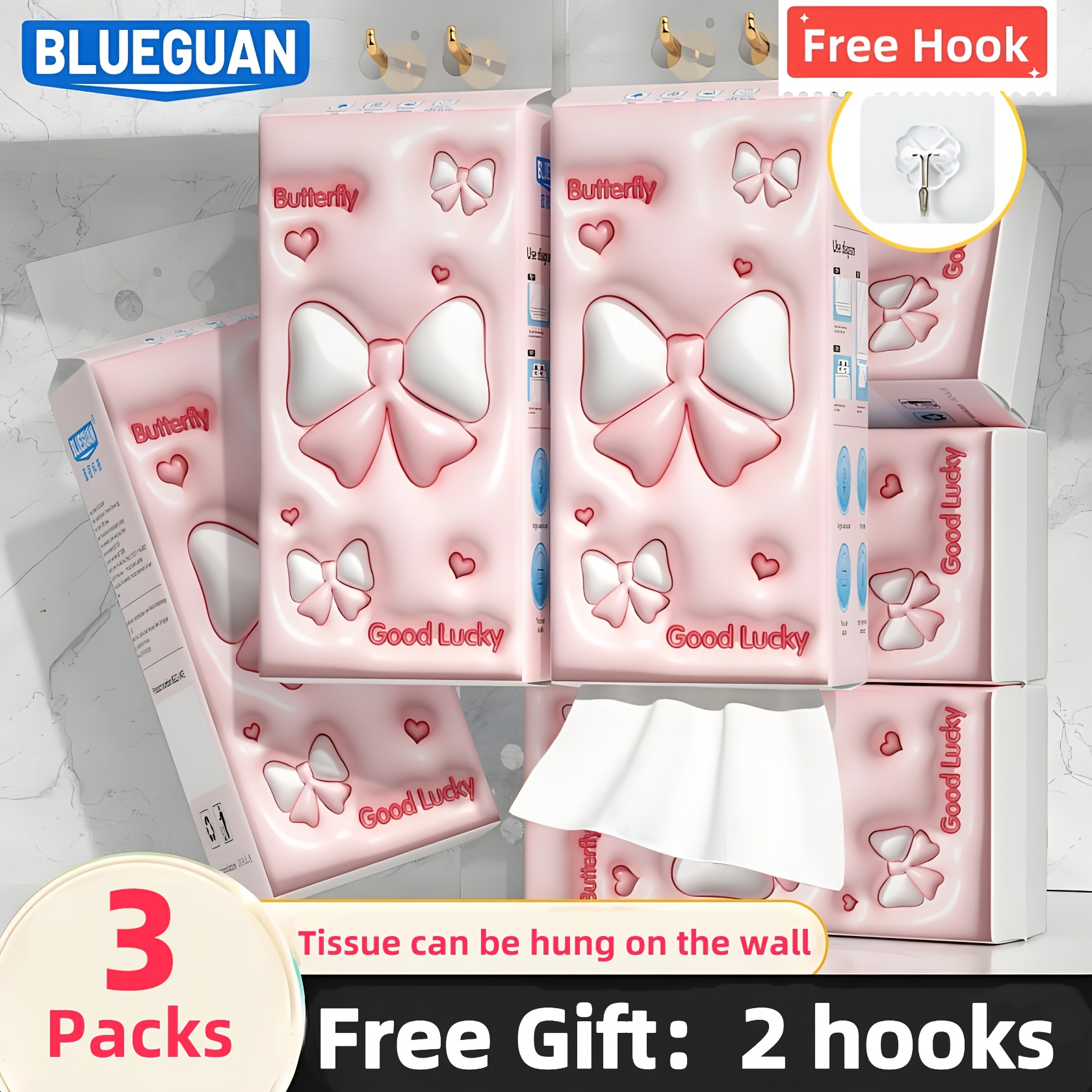 

3 Packs/3000 Sheets Of Hanging Bottom Pull Tissues, Thickened Wood Facial Tissues, Household Toilet Paper, Kitchen Napkins, And Toilet Paper.