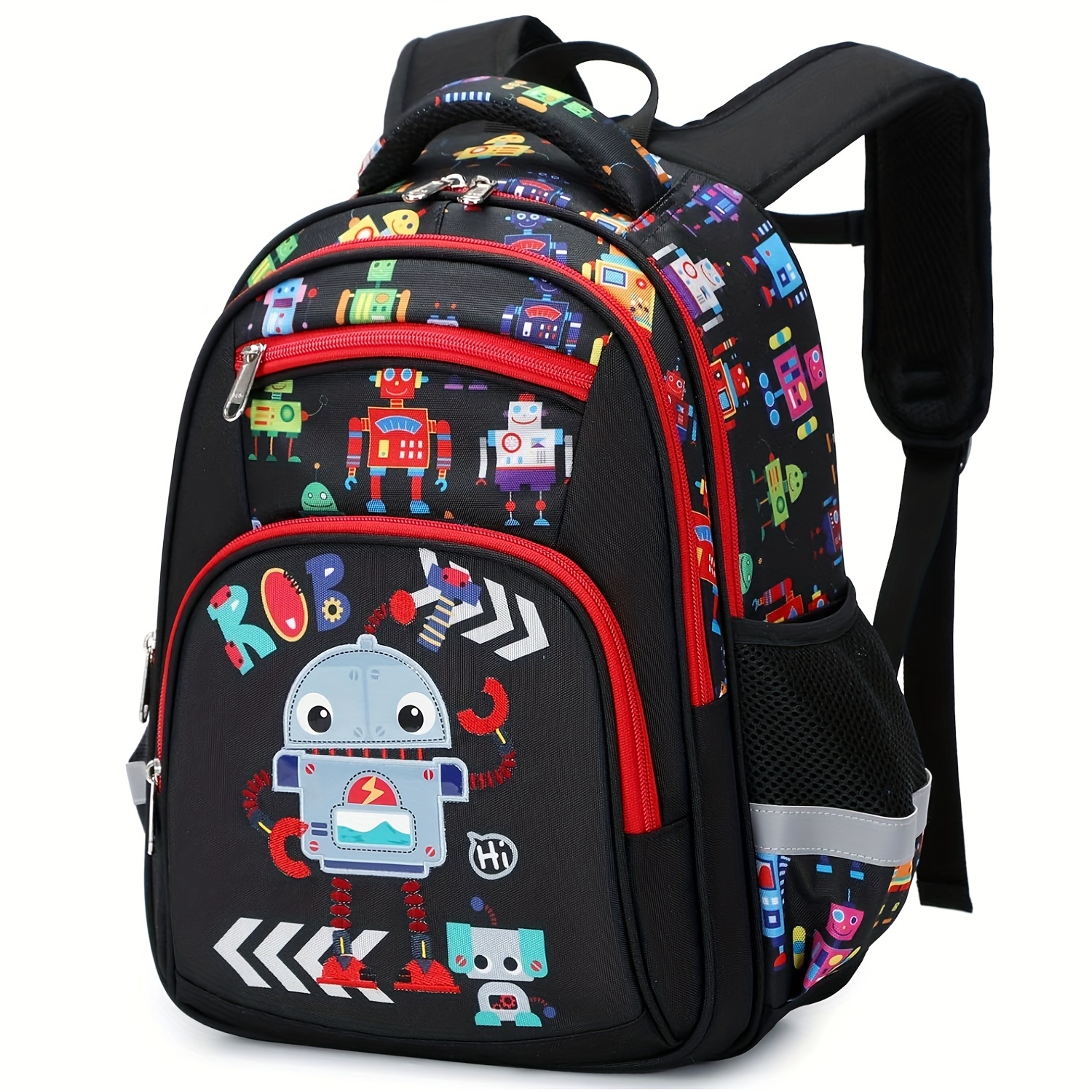 

School Backpack Kids Bookbag Elementary Preschool Kindergarten Supplies For Boys, Boys 16 Inch School Backpack With Compartments For 5+(black Robot)