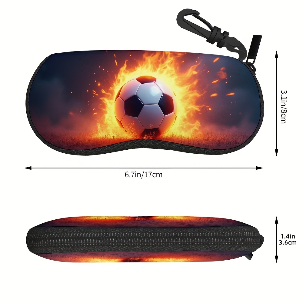 TEMU 1pc Étui à Lunettes Tendance avec Imprimé Football - Design de Place, Sangle pour Sac/Taille/Bras, Pochette Protectrice en Tissu Durable pour