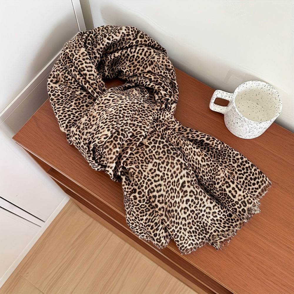 Little Leopard Print Printed Scarf For Women, Korean Style Fashionable And Versatile Scarf, Thin Shawl