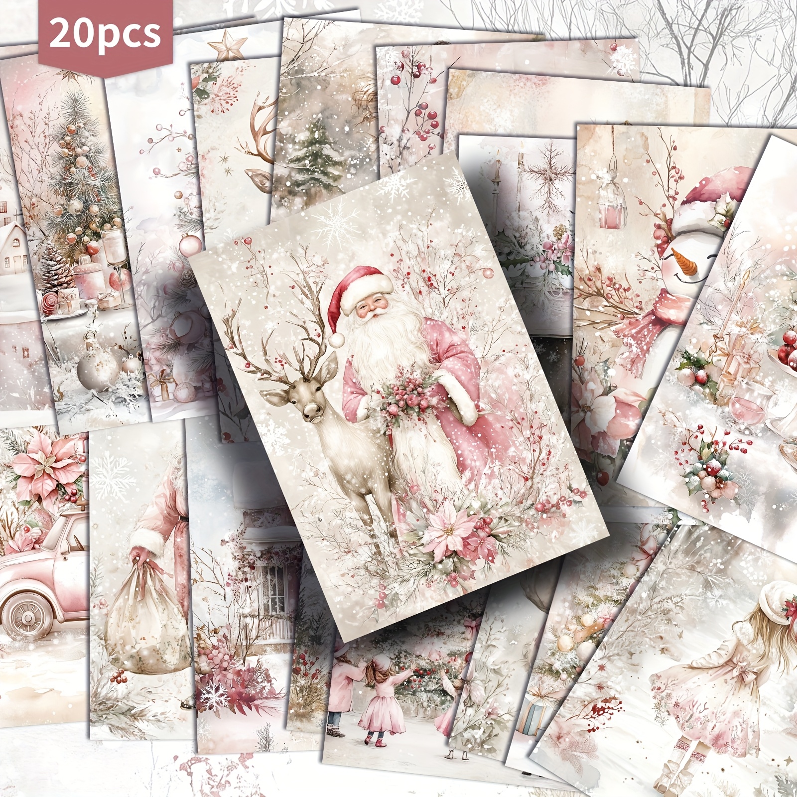 TEMU 20 Cartes Postales Vintage Noël Rose Victorien Compatibles avec les Plateformes de Création - Victorien, Papiers pour Junk Journal, Scrapbooking