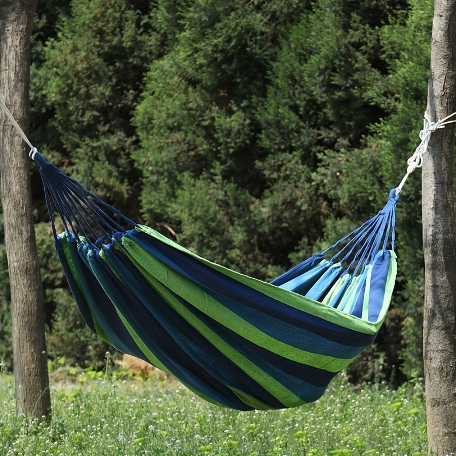 

Outdoor Canvas Hammock, Single/double, Travel Camping Swing With Anti-flip Design, Indoor Balcony Dorm Hammock, Portable Sleep Swing Chair, Blue/green Stripes