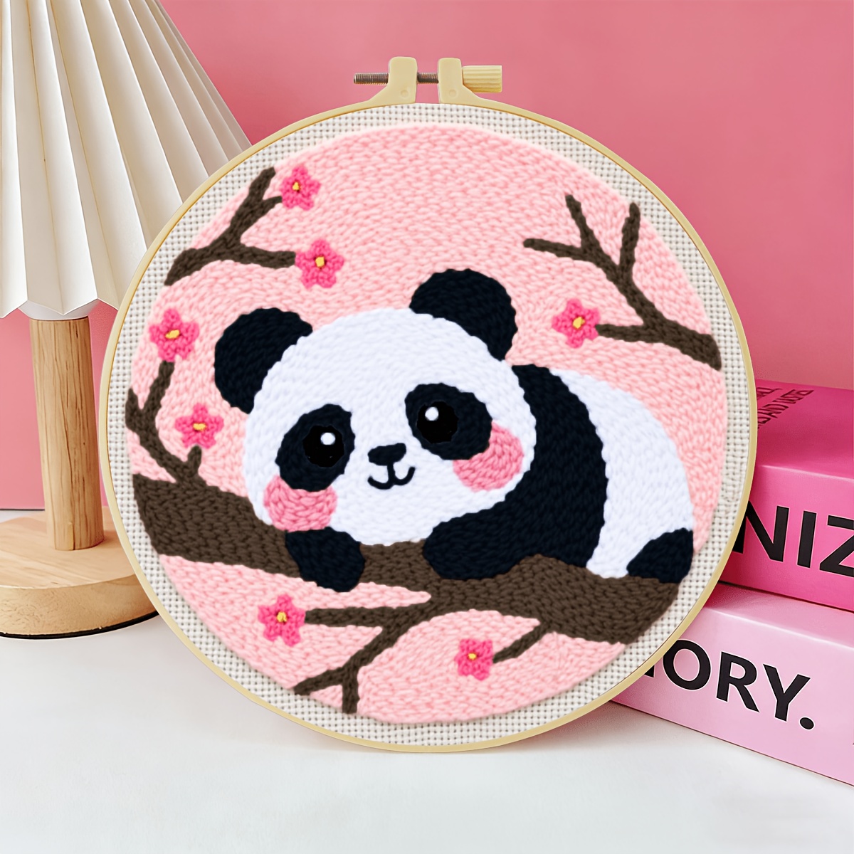 TEMU 1 Set Adult Iconic Dark Circles And Smiling Round Panda Softly Lying On Cherry Branch Pattern Cross- Starter Kit, Embroidery Set, Suitable For