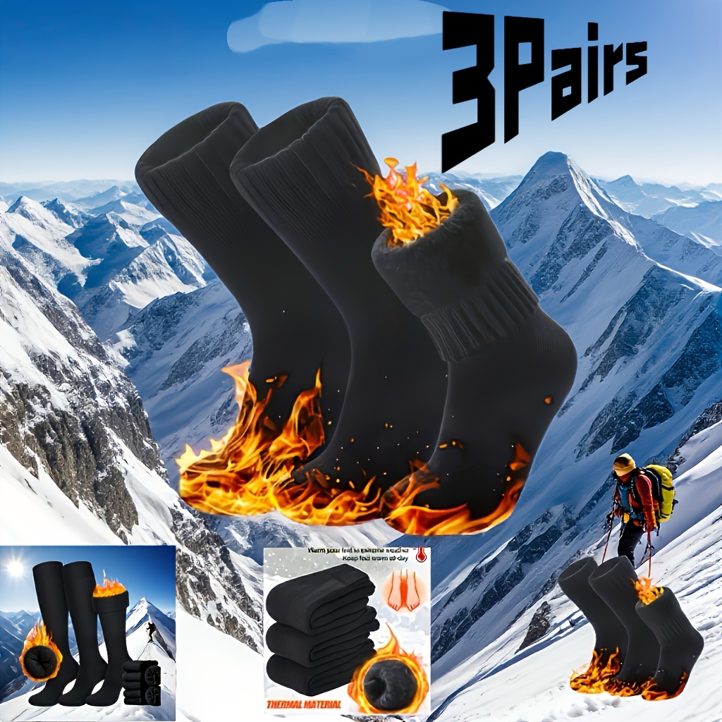 TEMU Lot de 3 paires de chaussettes d'hiver épaissies et chaudes de qualité supérieure, doublées en peluche, noires, unisexes. Conviennent aux