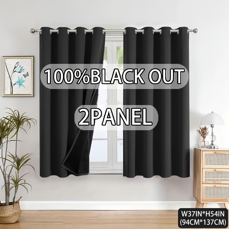 TEMU 2-pack Blackout Curtains - 100% Blackout, Laminated Village Style, Lightweight Grommet Curtains, Suitable For Bedroom, Living Room, Kitchen,