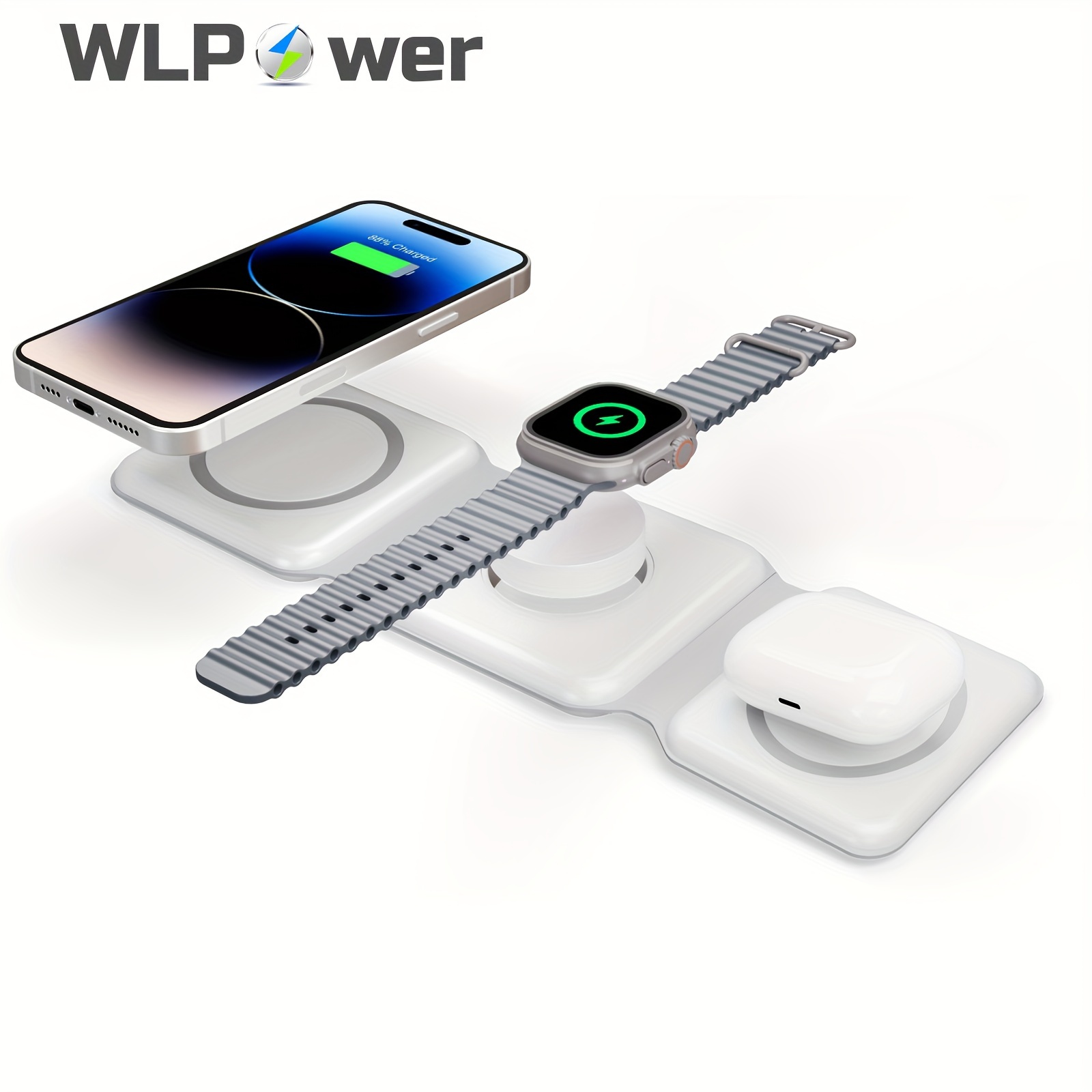 

Wlpower 3-in-1 Foldable Magnetic Wireless Charger, For 15 14 11 8 Plus Pro Max Xs, For Airpods 3rd Gen, For Iwatch 6 5 4 3 2 Se Ultra, S8 & S9, S20 To S23 Note 8 & 20 Series, Valentine's Day Gifts