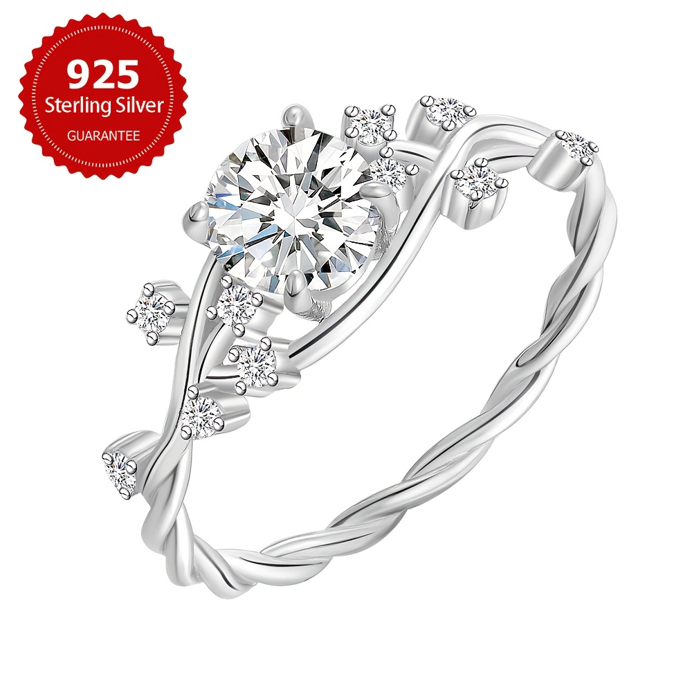 1ct Moissanite Engag. Ring 925 Silver 4 Prong Setting Sparklin