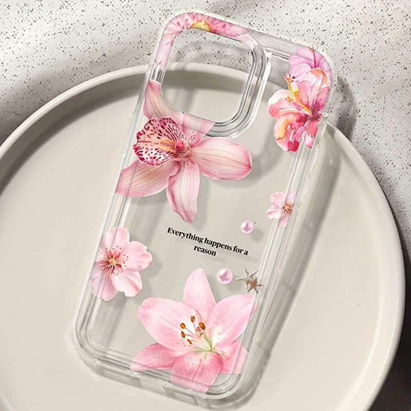 A Transparent Soft Case Made of TPU Material Featuring a Floral Hibiscus Print, Compatible with Iphone Models Including 16, 11, 12, 13, 14, 15, 15 Pro, 15 Plus, 15 Pro Max, 7 Plus, 8 Plus, X, Xs, Max, Xr, 12 Pro, 13 Pro, 14 Pro, 11 Pro Max, 12 Pro Max, 13 Pro Max, 14 Pro Max, 14 Plus, 7, 8, 16 Pro, 16 Plus, And 16 Pro Max, with a Frame Material - Transparent - Hibiscus Floral LB.