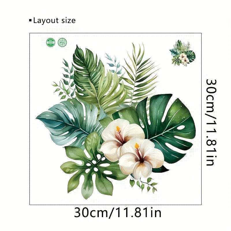 A Watercolor Tropical Toilet Sticker Featuring Plant Leaves And Flowers Made Of Pvc | Self-adhesive Matte End | Easy To Peel And Stick On Bathroom Tanks/walls/doors | -themed Decoration