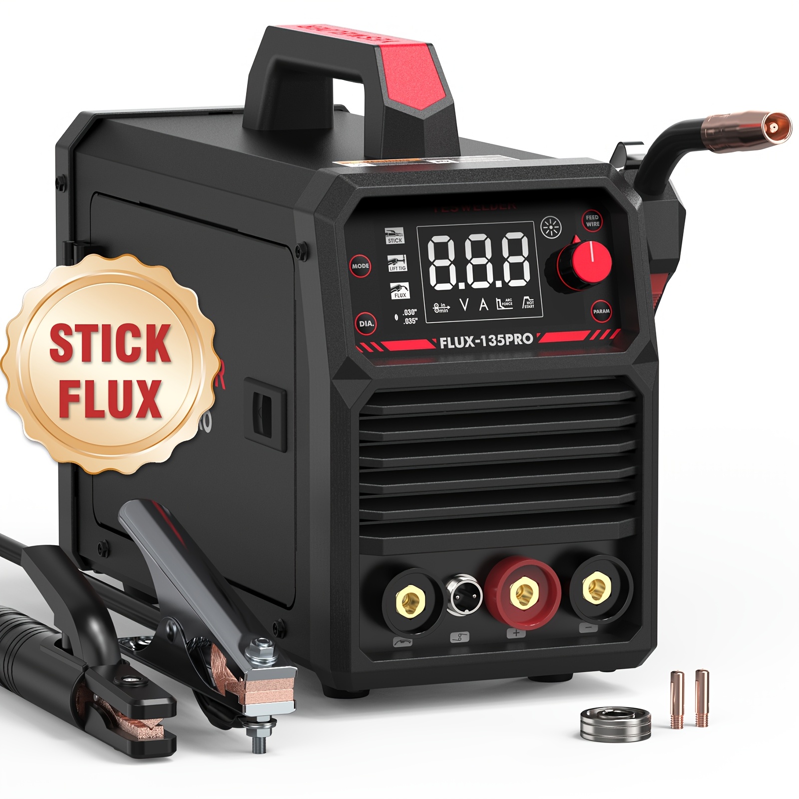 

135amp Mig Welder, 3-in-1 Flux Welder, 110v Mig/lift Tig/stick Welding Machine With Large Led Display And Igbt Inverter Technology