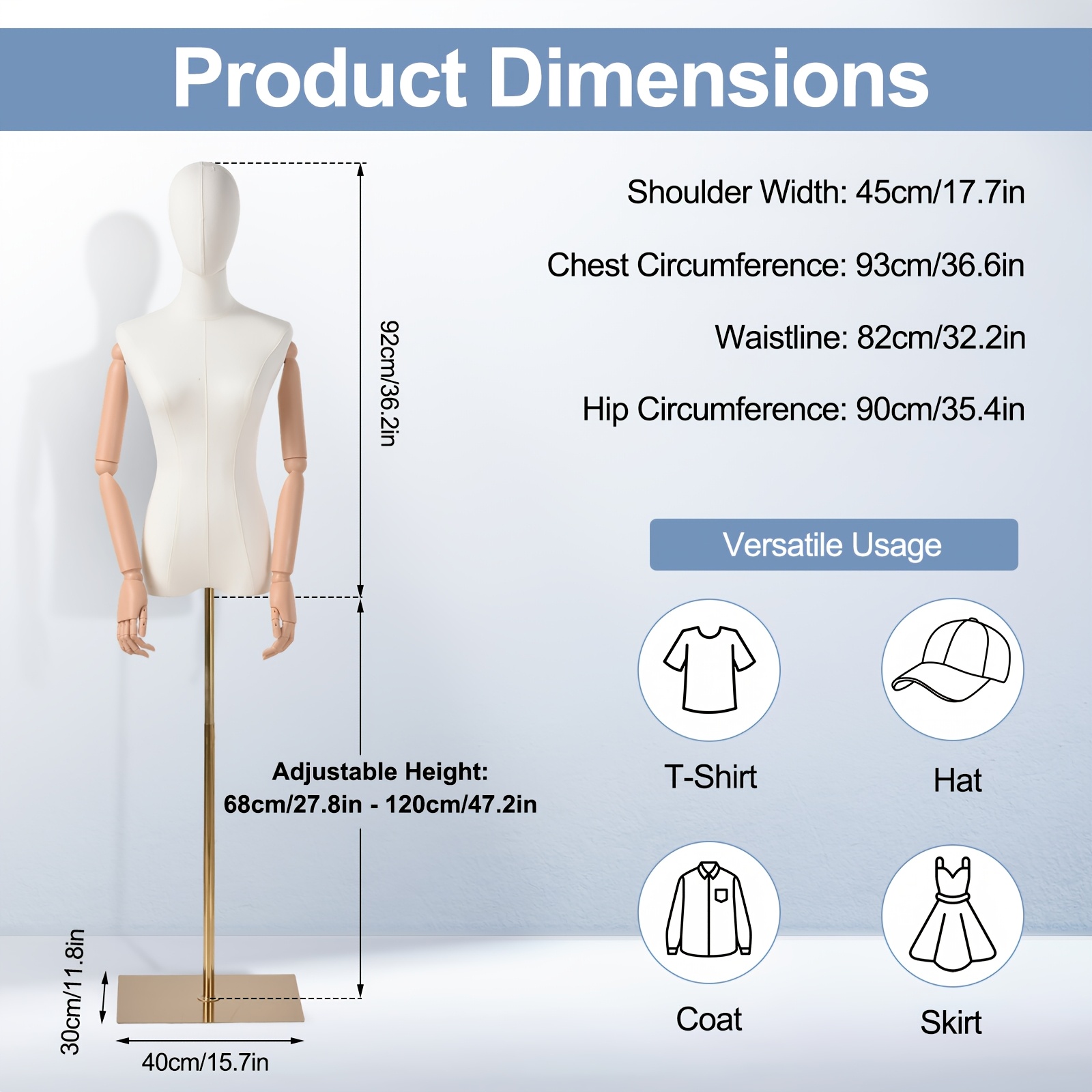 Image of Mannequin Stand, 50.08-80.7 Inch Height Adjustable, 66.13lbs Heavy Duty Load Bearing With Cast Non-slip Base, Swingable Plastic Detachable Full Body Display Stand For Window