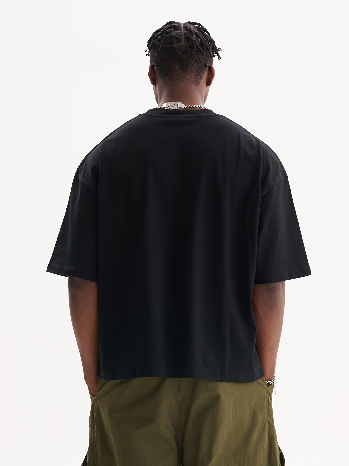 men's casual oversized cotton t shirt boxy fit cropped hem