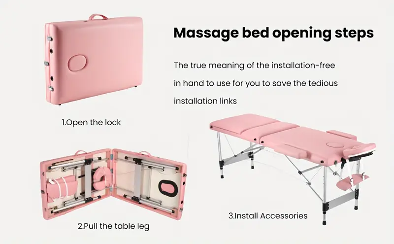 portable massage table upgraded 2 thick sponge height adjustable aluminum massage bed with headrest armrests and carry bag professional for spa salon tattoo macaron pink details 0