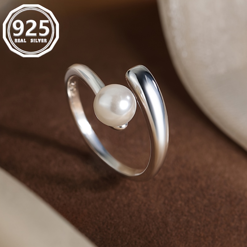 

S925 Sterling Silver Surround Ring Set With Spherical Pearl Personality Female Ring Opening Adjustable Fashion Jewelry To Send Girlfriend Light Luxury Ring