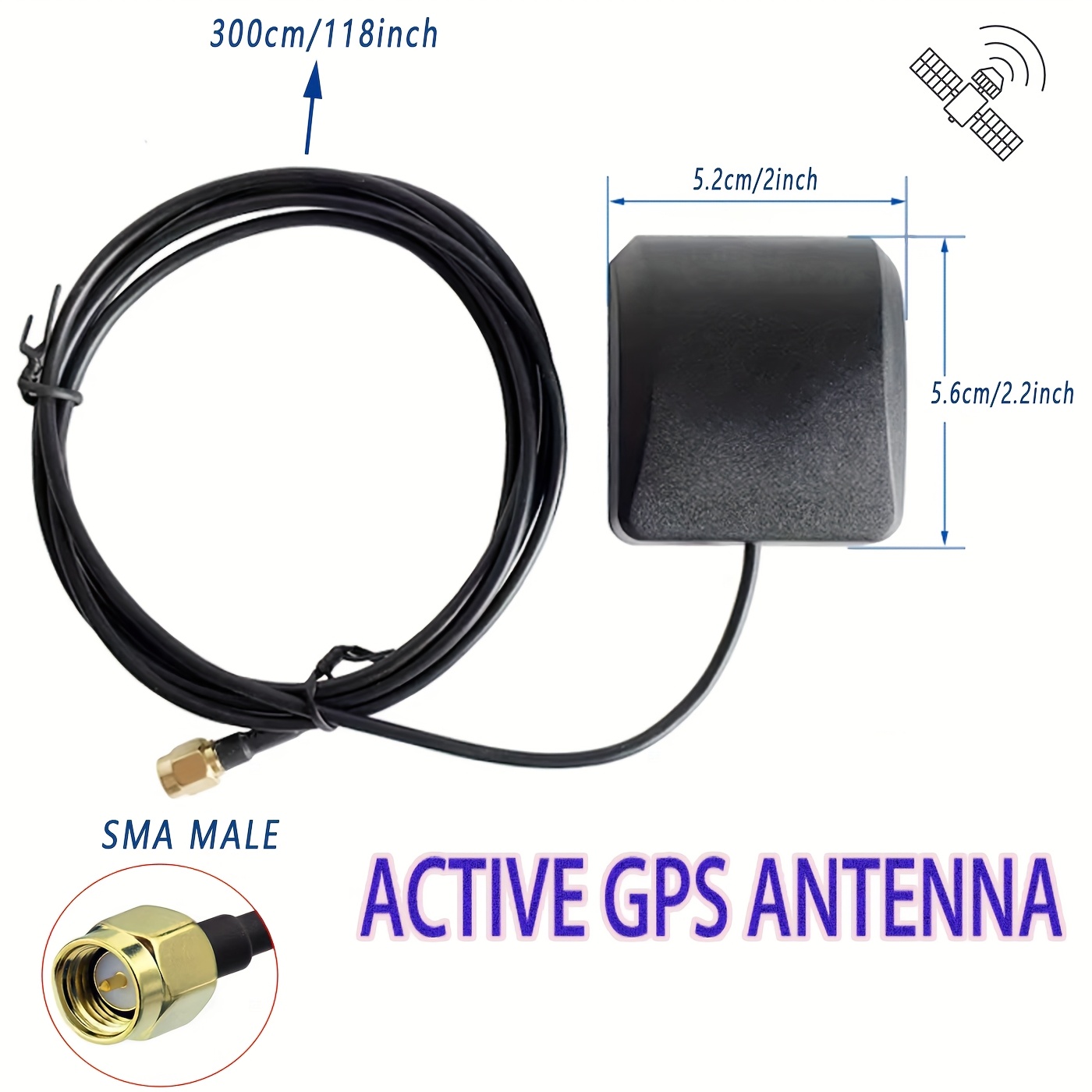 Vehicle Active Gps Antenna With Connector 28db , 3-5vdc Gps Navigation Antenna For Car Stereo Radio Gps Modem, Without Battery