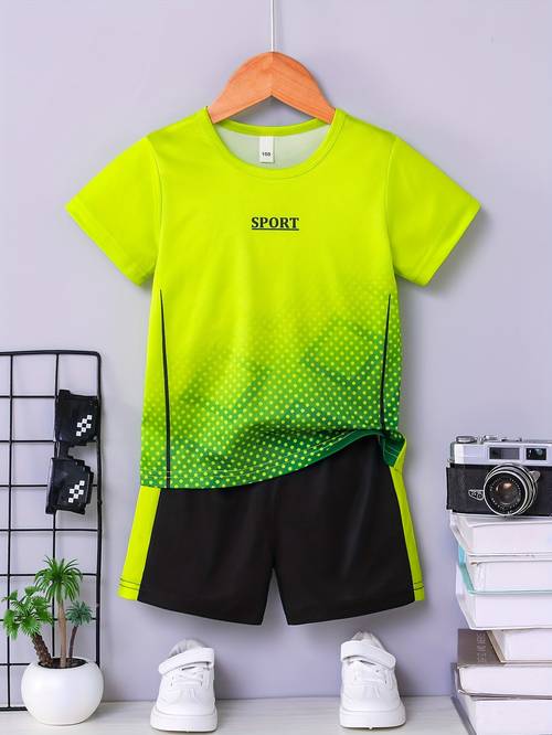 boys summer casual fashion letter sport pattern printed mesh quick drying breathable round neck short sleeve t shirt and shorts leisure two piece set youngsterss lightweight comfortable breathable trendy versatile clothing for outdoor and daily wear as gift outdoor