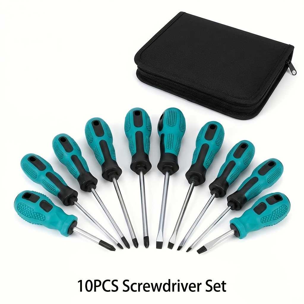 TEMU 10pcs Screwdriver Set, Phillips And Slotted Screwdrivers, Hand Tool Kit With Storage Case, For , Furniture Assembly, Diy And Daily Use, Great