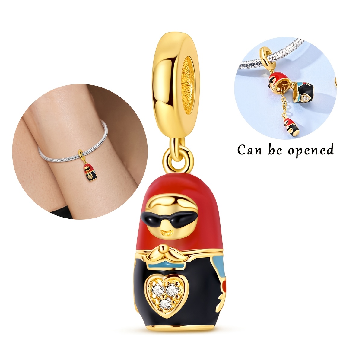 Image of 18k Golden Plated Nesting Dolls Charms Beads For Jewelry Making Elegant Bracelets Necklaces For Women