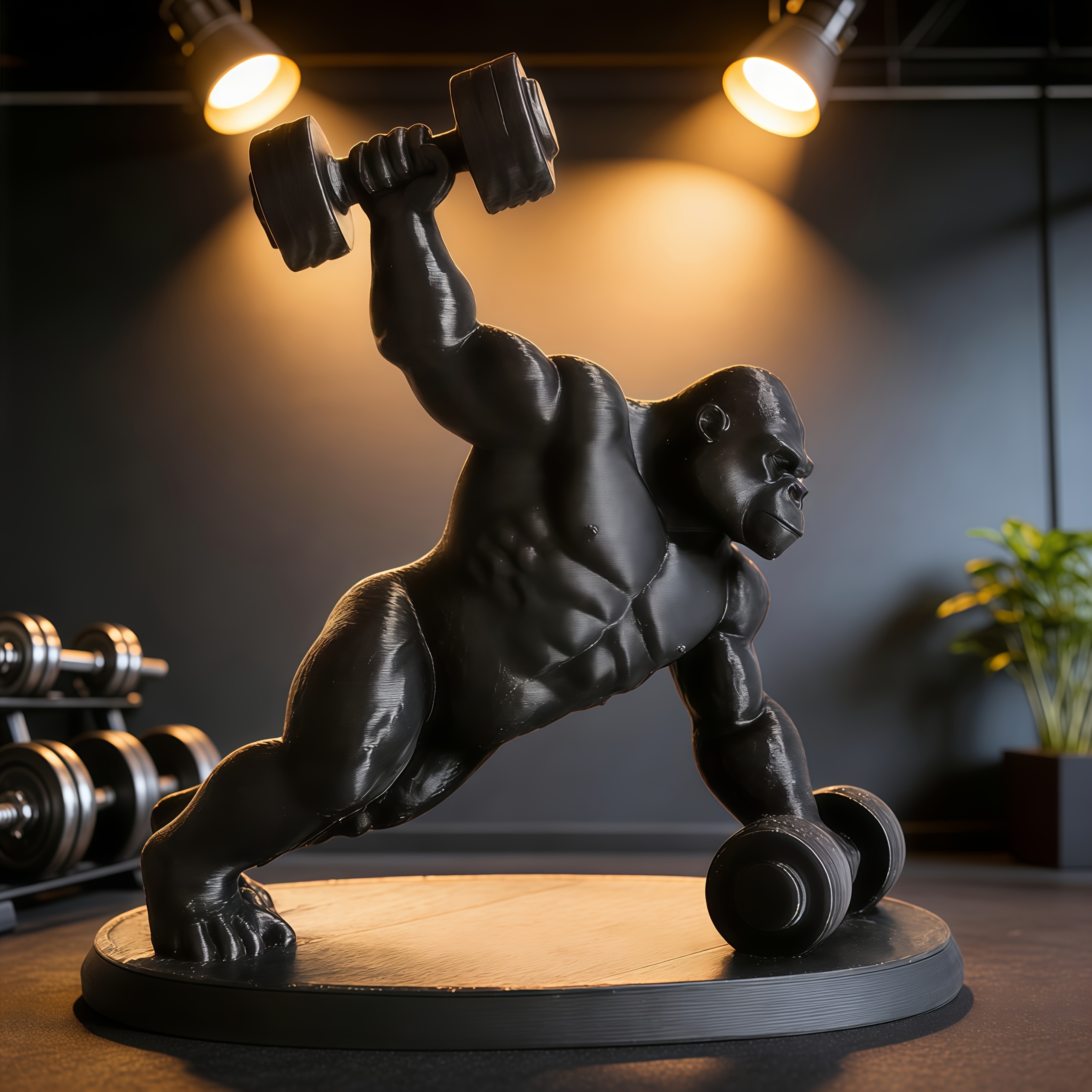 E-shop – Fitness-Hantel-Gorilla-Statue, perfektes Geschenk für Fitnessstudio-Dekoration/Heimbüro, kreatives Geschenk für Fitness-Enthusiasten als