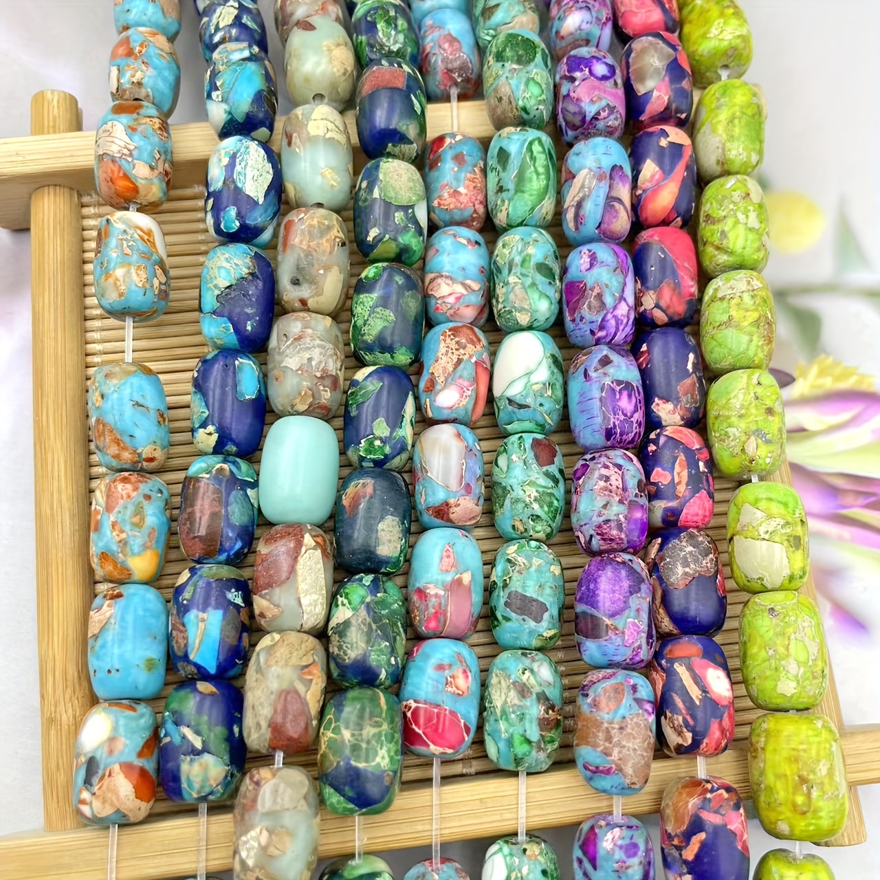 13pcs Natural Emperor Pine Bohemian Barrel Beads for DIY Jewelry