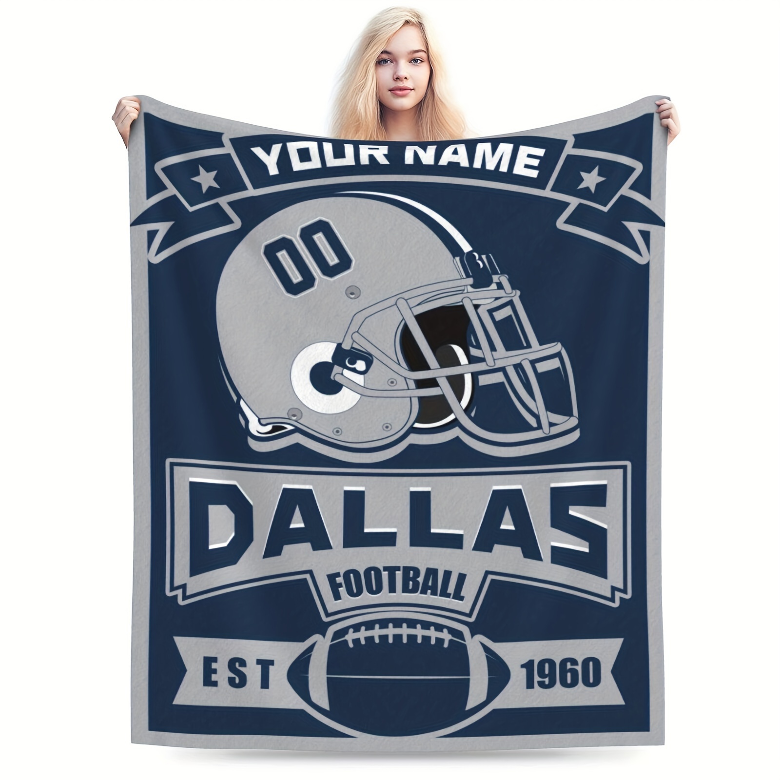 

Personalized Dallas Football Throw Blanket - Custom Name, Perfect Gift For Fans, Cozy Polyester, Ideal For Travel & Home Decor