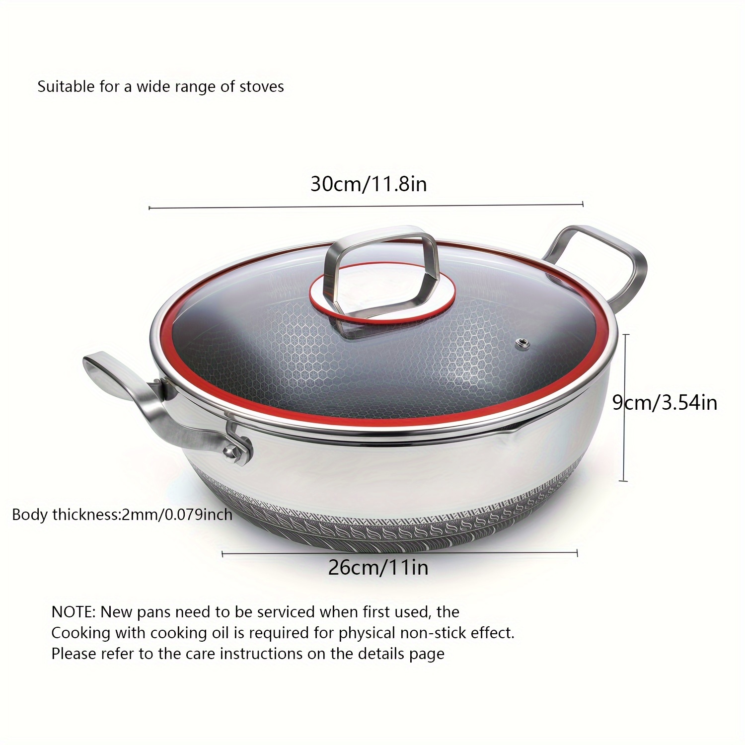 stainless steel frying pan 3 ply cooking pot with lid multi purpose soup pot hot pot fry pan suitable for all stove types kitchen cookware details 7