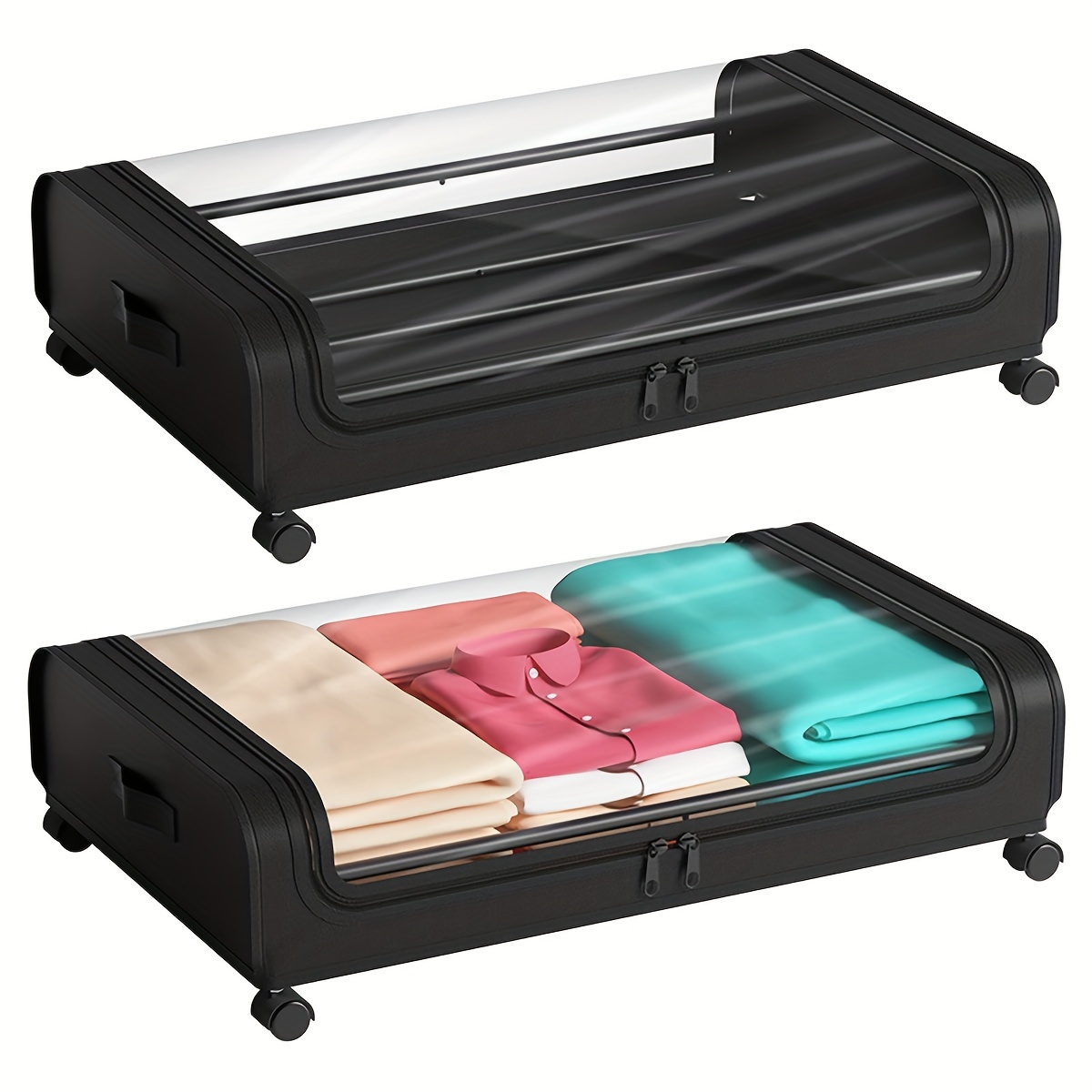 

2 Pcs Under Bed Storage, Under The Bed Storage Containers With Wheels, Transparent Visual Under Bed Shoe Storage Organizer Drawer, Underbed Storage Containers For Bedroom Clothes Shoes Blankets