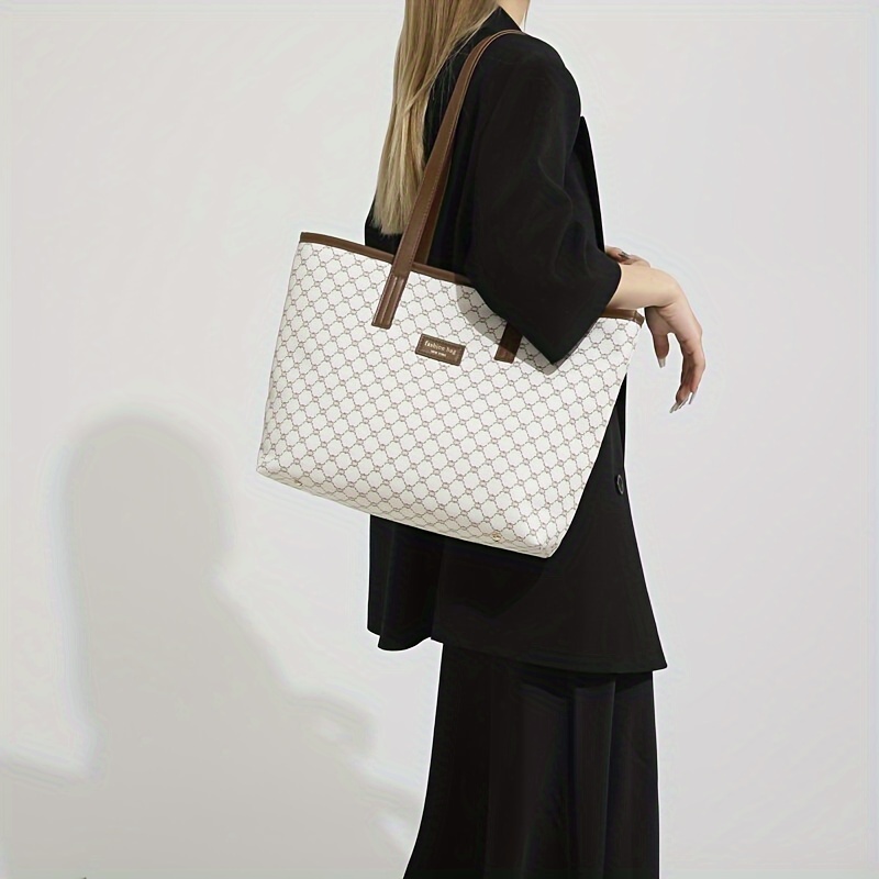 

Designer-inspired Large Tote Bag For Women, Retro Pattern Spacious Shoulder Shopper & Commute Bag
