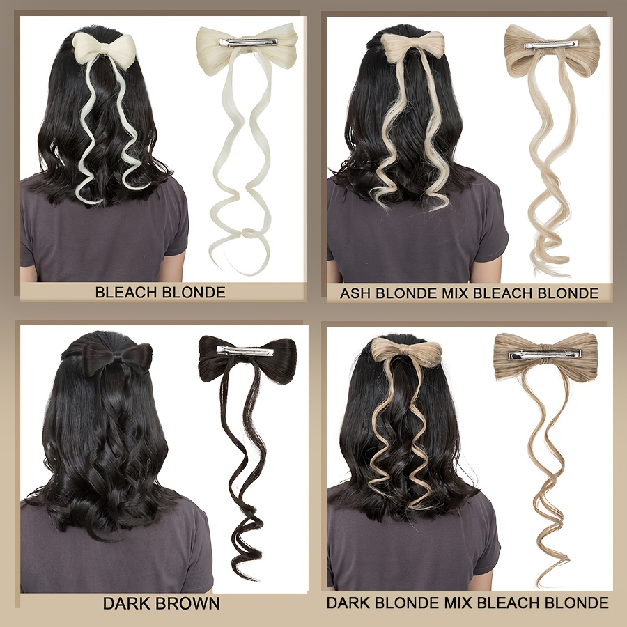 14inch 35cm bowknot synthetic hairpiece with ponytail cute natural curly hair clip in hair extensions styling clip decorative hair clip hairpieces highlight   bleach blonde   for women daily party dating christmas use details 4