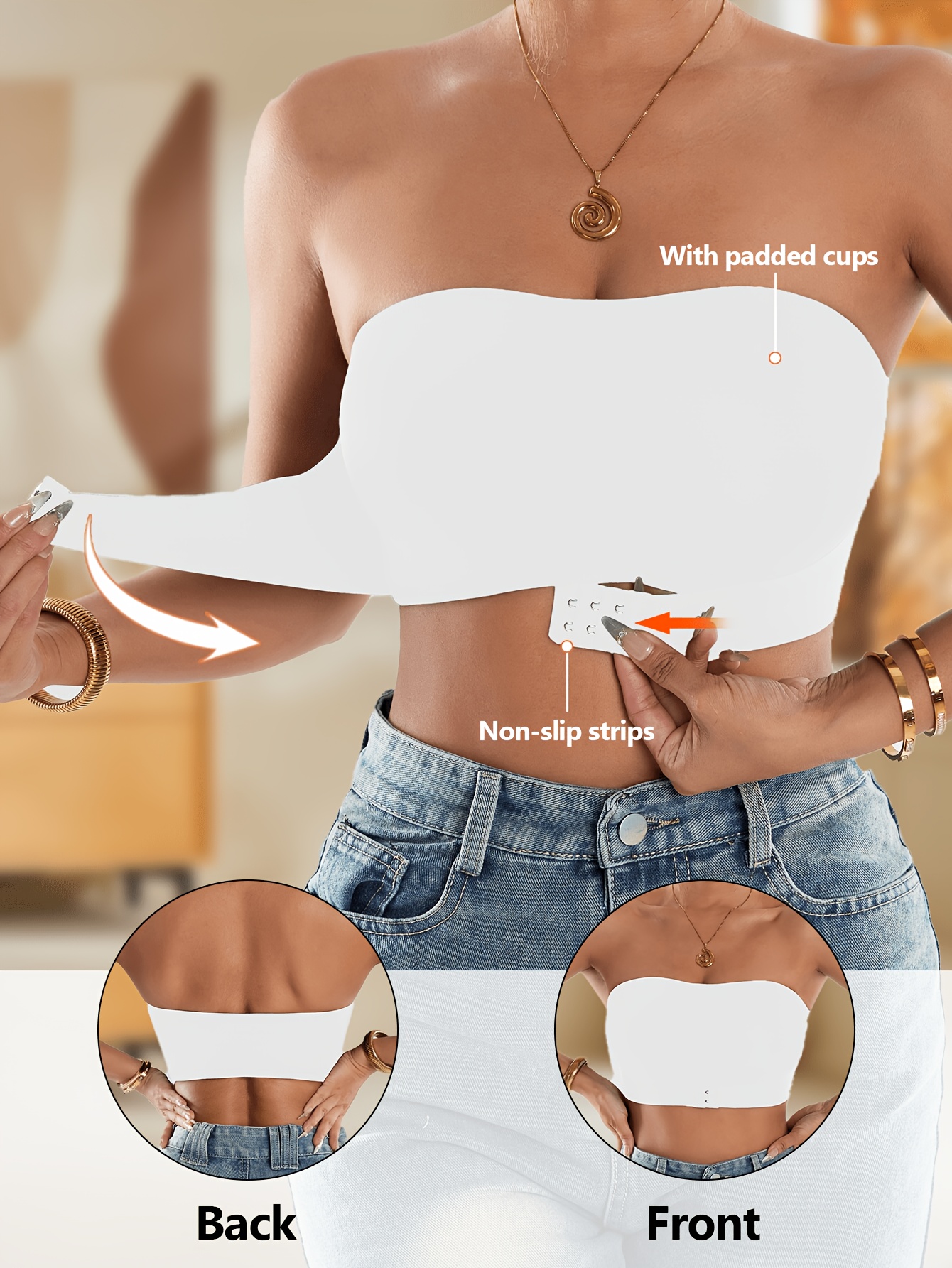 4pcs Women's Strapless Wireless Daily Bra Set, Soft Support