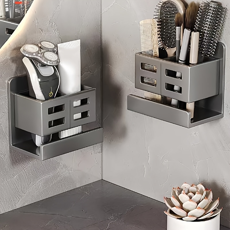 2-pack Adhesive Wall-mounted Shower Caddy Organizer - Floating Bathroom Shelf For Cosmetics, Hair Dryer, Brushes - Plastic Hanging Storage Rack Suitable For Shower And Toilet Paper