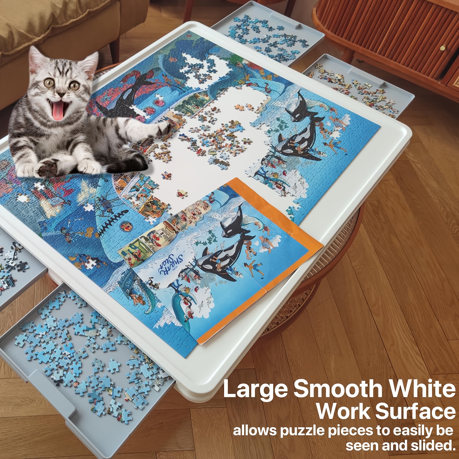 

Portable 1500 Pieces Rotating Plastic Puzzle Board With Drawers And Cover, 35"x27" Portable Table For Adults