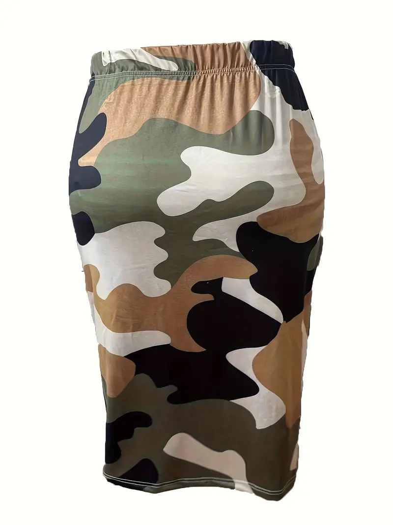 plus size camo print waist skirt casual calf skirt for womens plus size clothing details 0