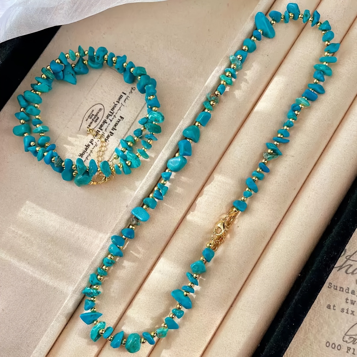 Image of Natural Stone 1pc Women's Fashion Necklace - Hand- Irregular Green Turquoise Unique Synthetic Gemstone Accessory For