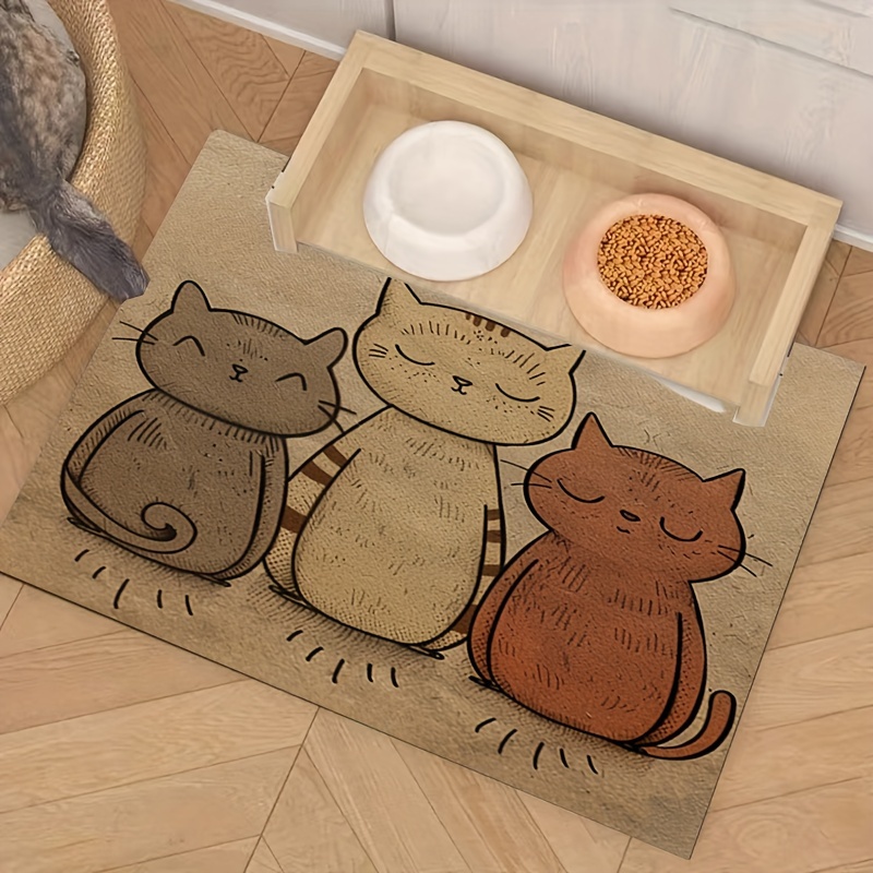 

1pc Cute Cat-themed Waterproof & Oil-resistant Pet Feeding Mat - Easy Clean, All-season Polyester Placemat For Cats And Dogs