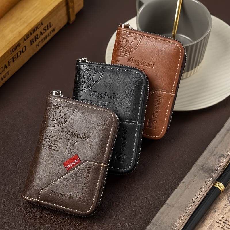 

Men's Zipper Card Holder Short Wallet Pu Leather Large Capacity Card Holder Vintage Multifunctional Card Bag Coin Purse