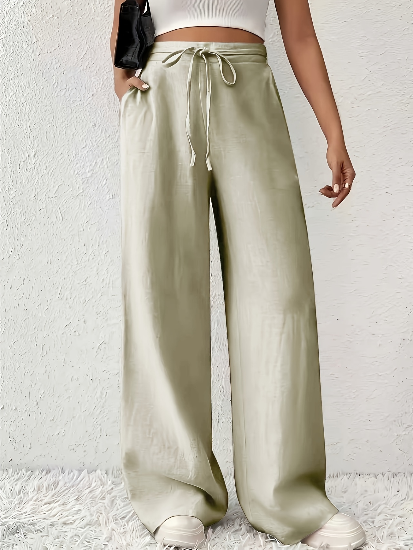 2026 spring summer new arrival womens casual french style comfortable and fashionable high waist straight leg wide leg pants with pockets