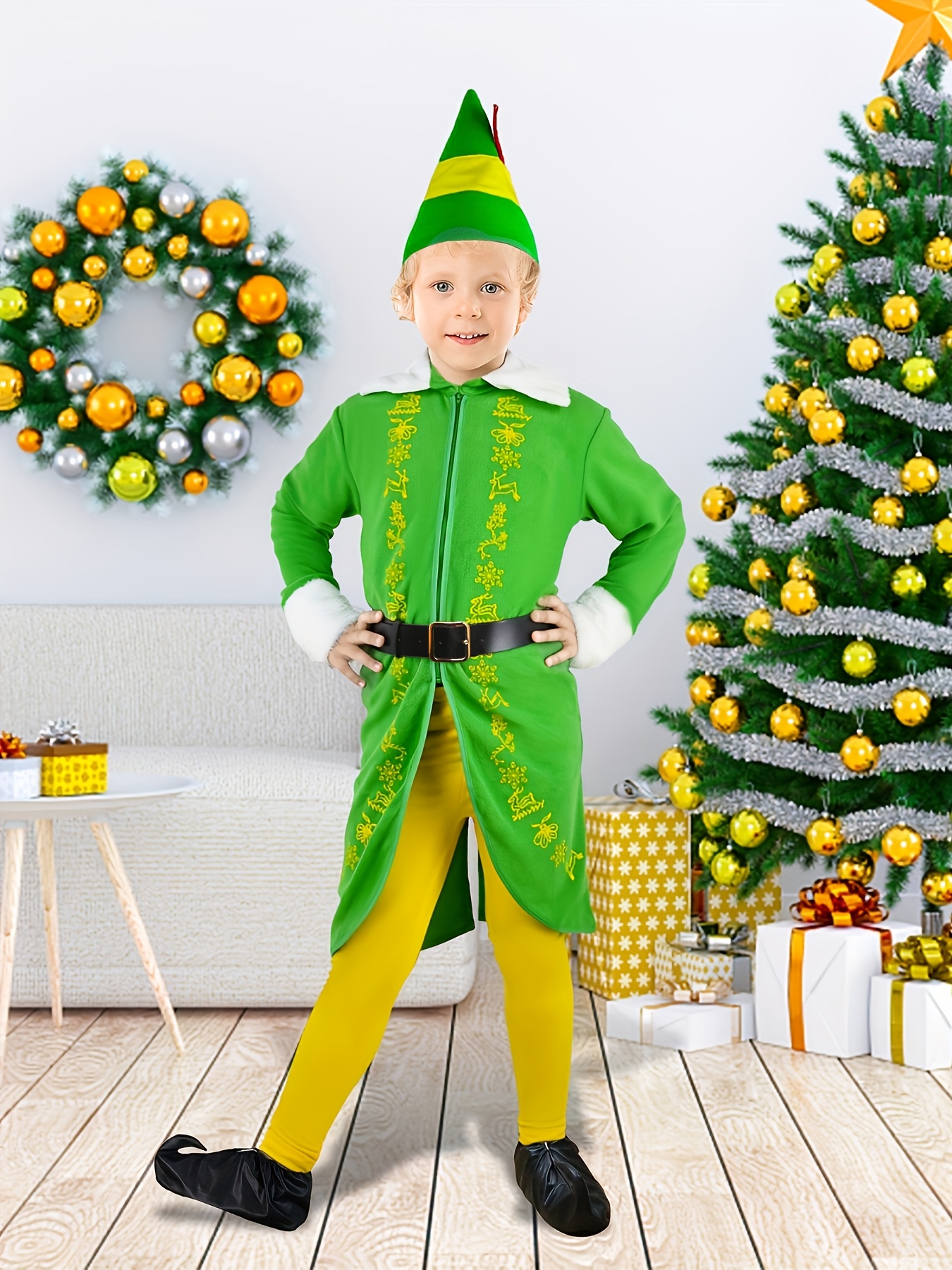 5pcs kids boys elf costume green hats shoe covers belts Temu Bahrain