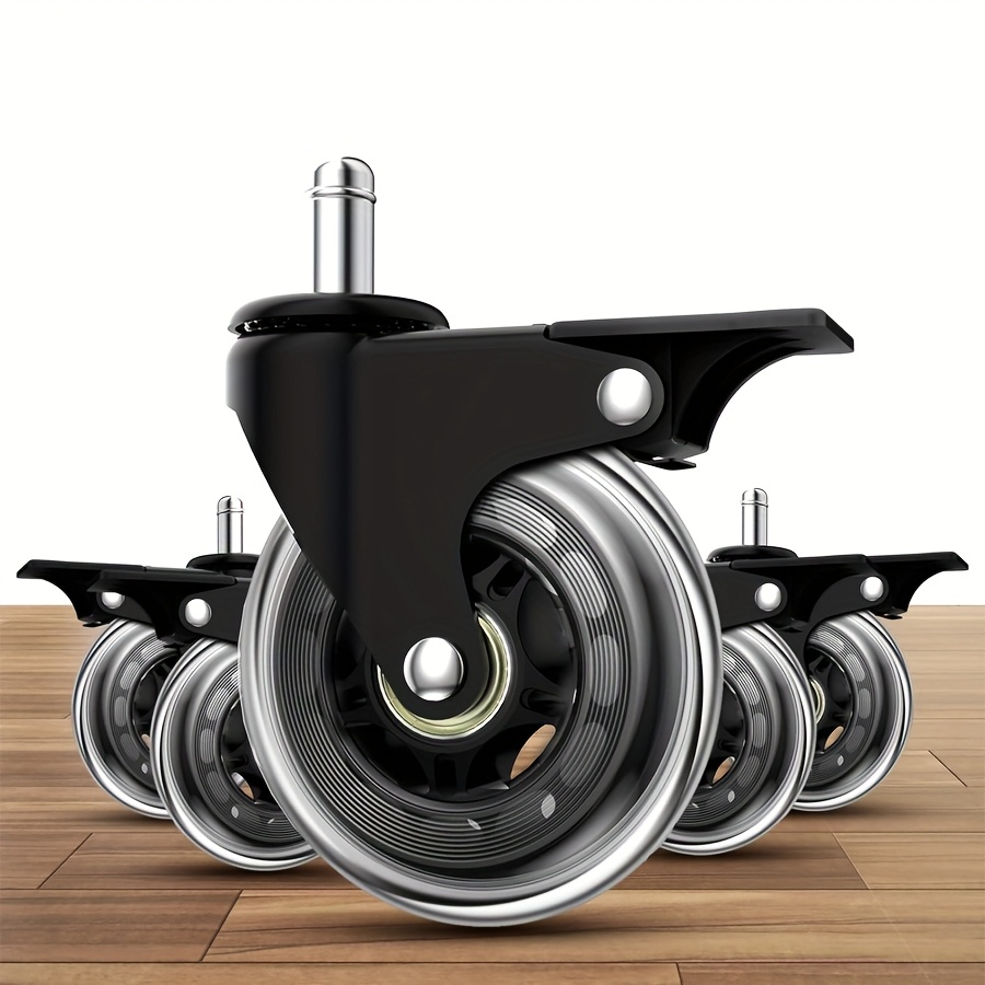TEMU A Set Of 5, 3-inch Replacement Rubber Casters For Office Chairs, Suitable For Hardwood Floors And Carpets. Quiet And Smooth-rolling With Brakes,