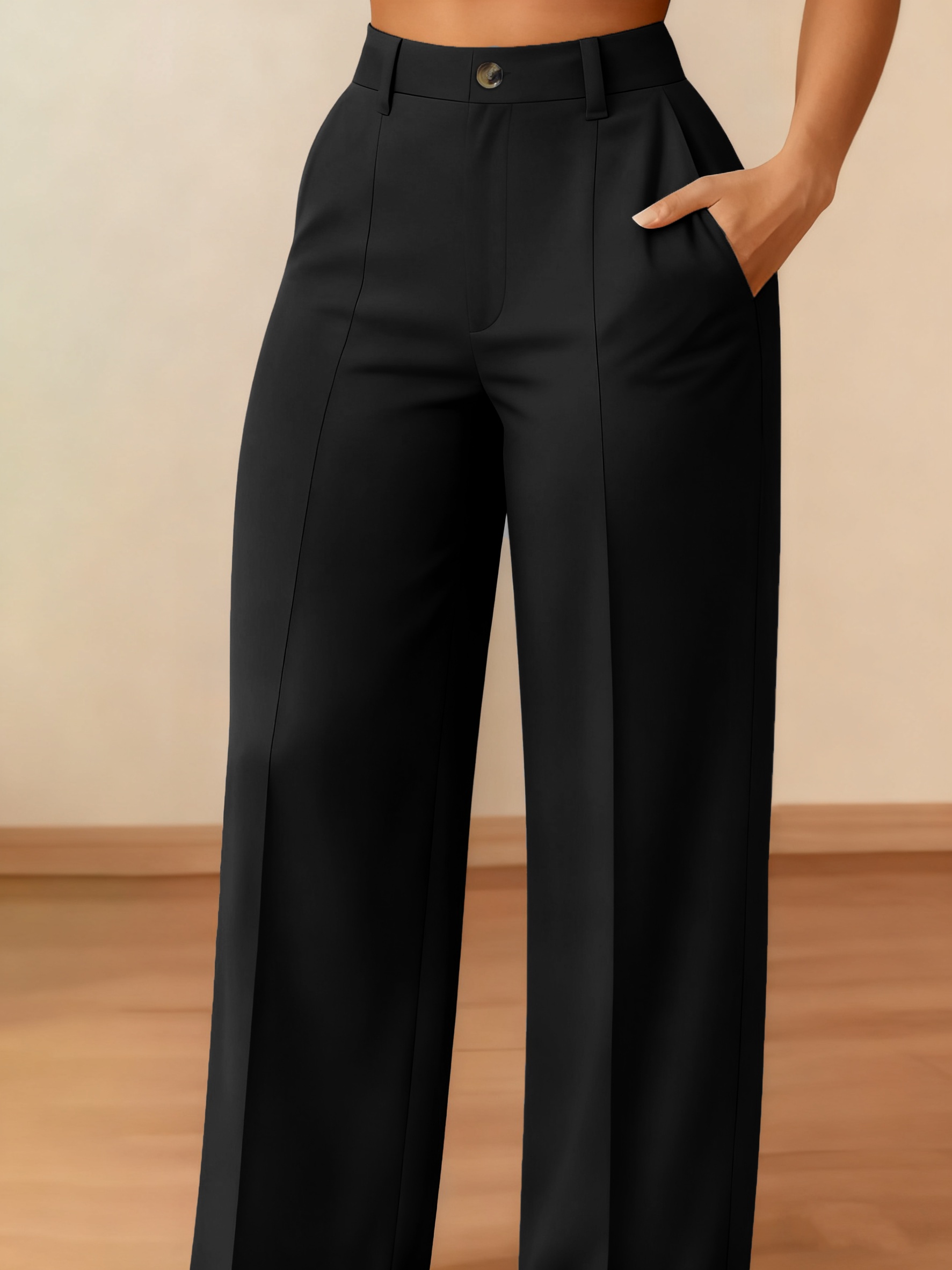Women'S Wide-Leg Pants - Beltless High-Waisted Solid Color Trousers, Structured Pants Suitable for Formal Occasions, Wrinkle-Resistant Four-Season Style ( Not Included) - Elegant Office And Casual Wear