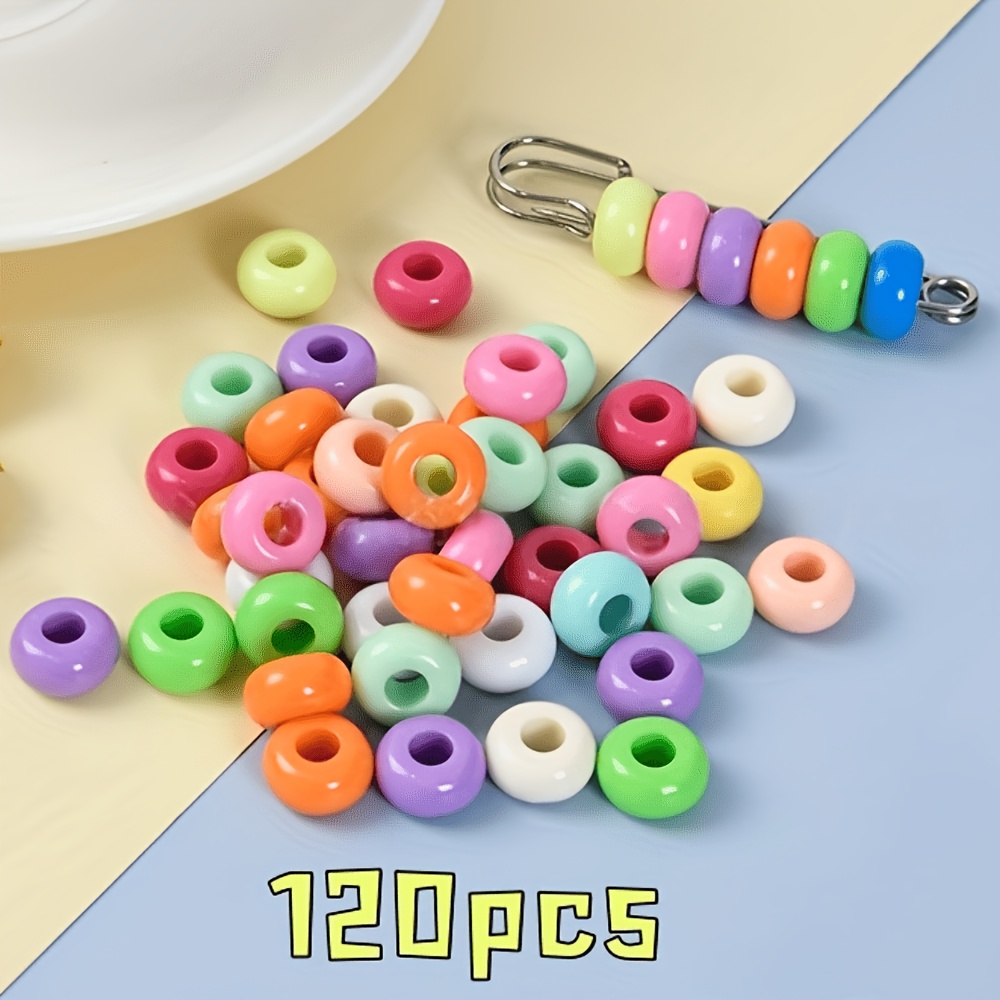 TEMU 120 Random-color Acrylic Large-hole Beads, Macaron Color Abacus Beads, Perfect For Bracelets, Beaded Pens, Necklaces, Bag Charms, And Other